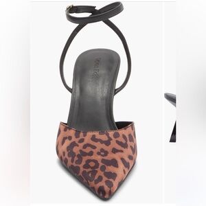 Open Edit Leopard Print Slingback Pointed Toe Heels - Brown